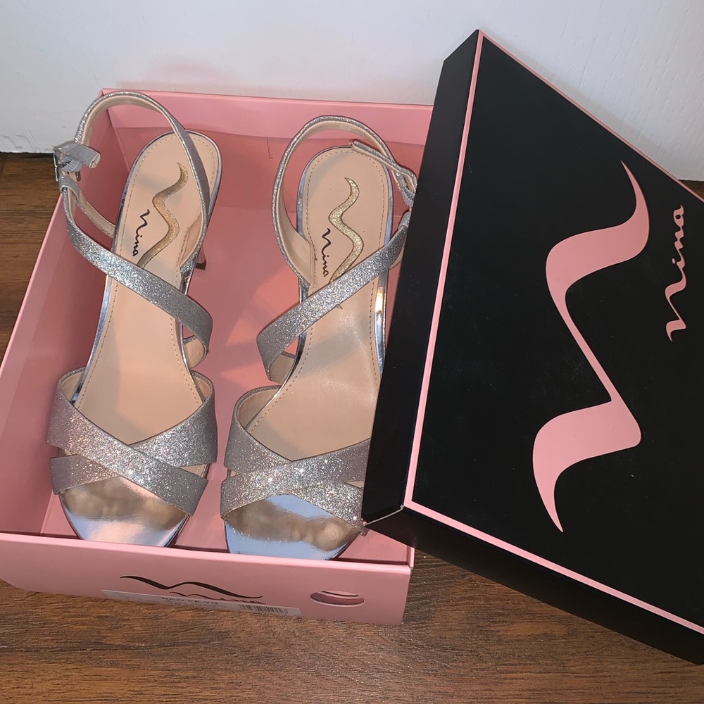 Nina Nazlee Silver Prom Heels